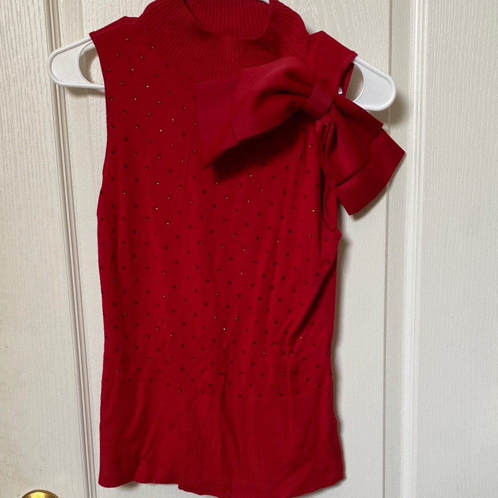 NWT New York & Company Red Top with Bow Detail